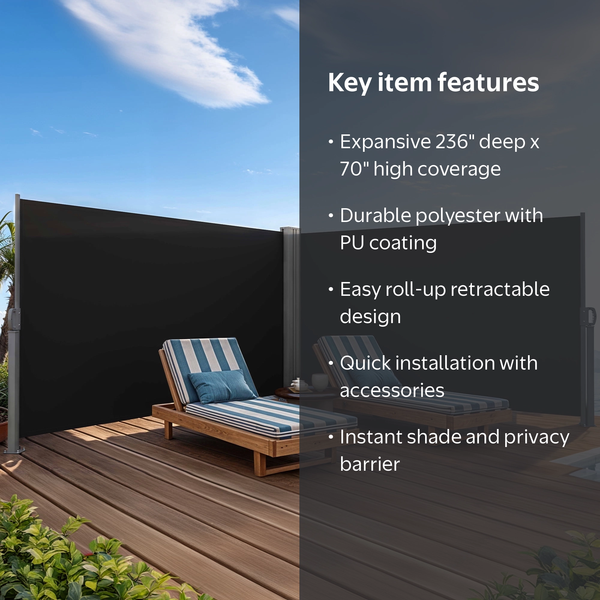 236''X70'' Double Side Awning, Retractable Porch Divider, UV
