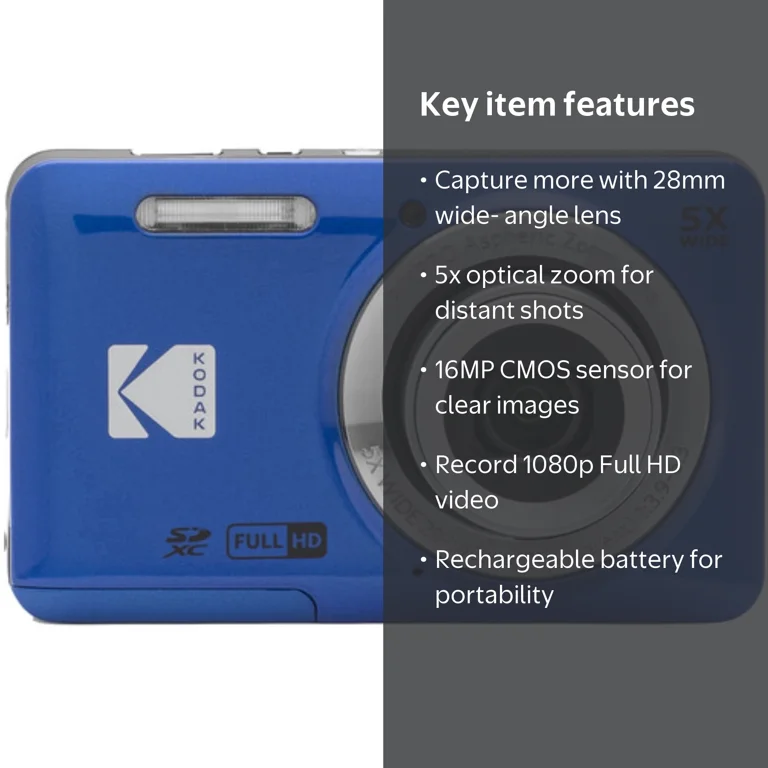 Kodak, Digital Camera, 5x Optical Zoom, 16MP, Wide-Angle Lens
