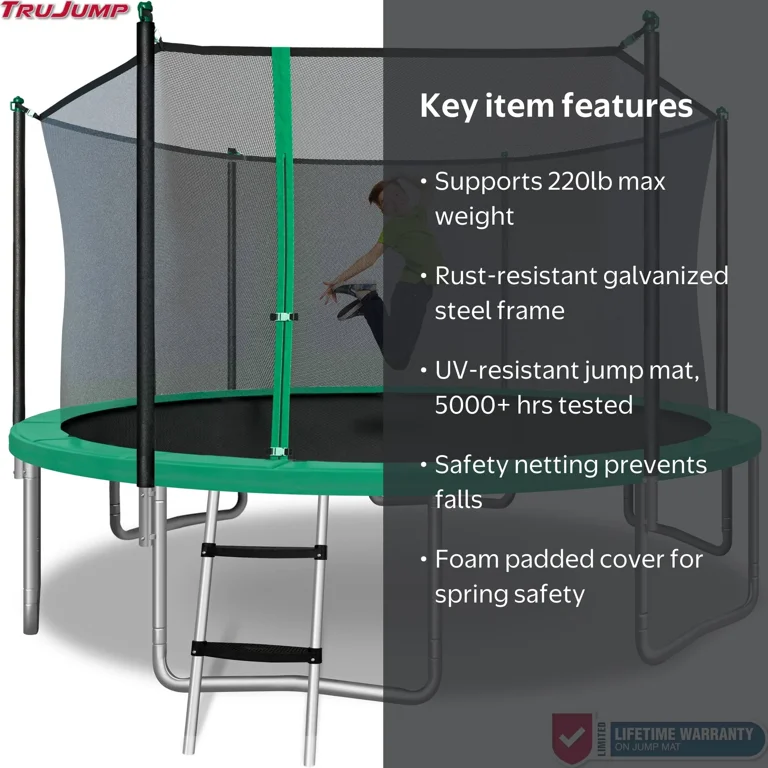 TruJump 14' Family Trampoline with Safety Enclosure & UV Resistant