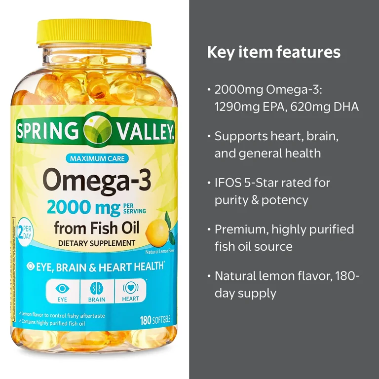 Spring Valley Omega-3 from Fish Oil Maximum Care Softgels, 2000mg