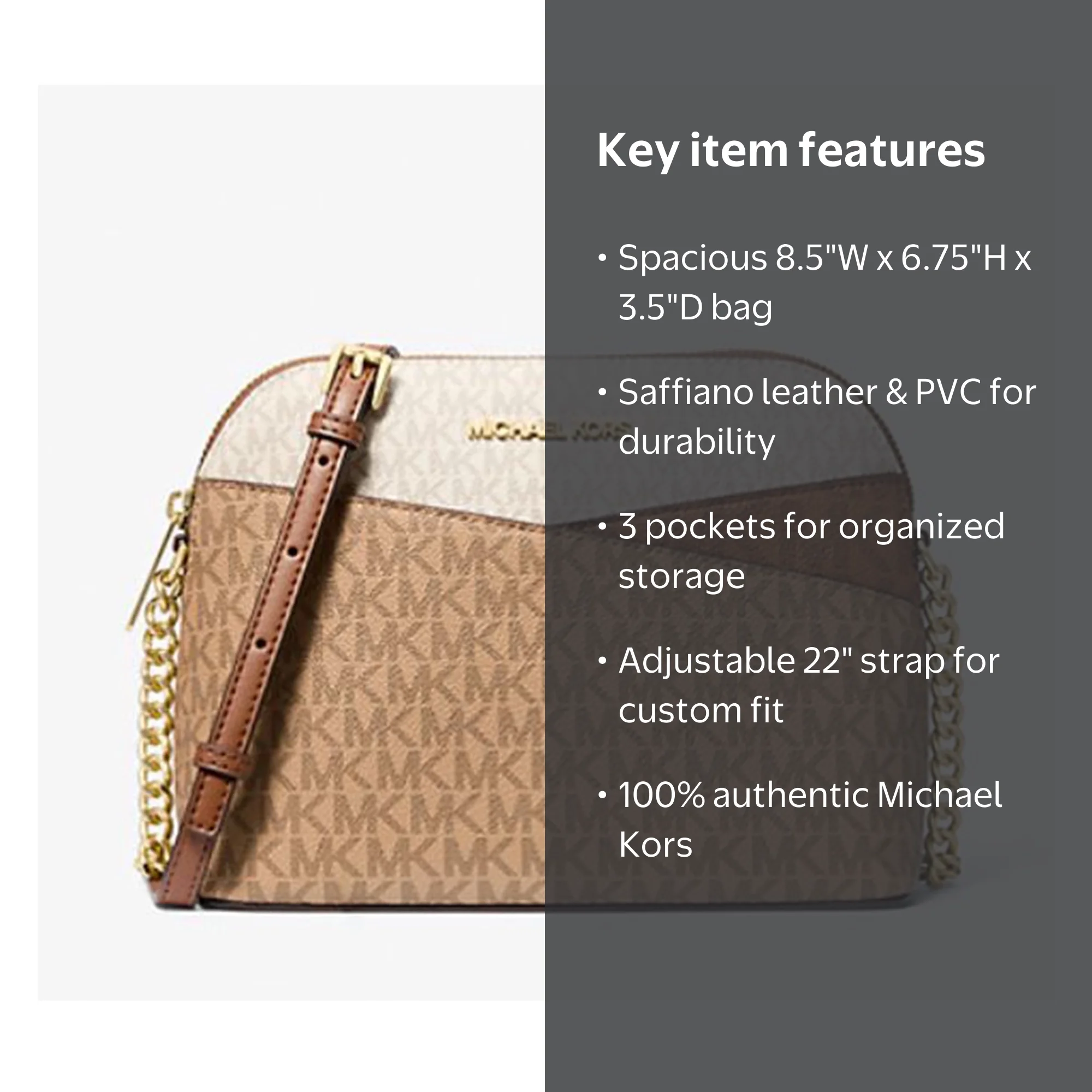 Michael Kors Women's Jet Set Travel Medium Crossbody Bag, Camel