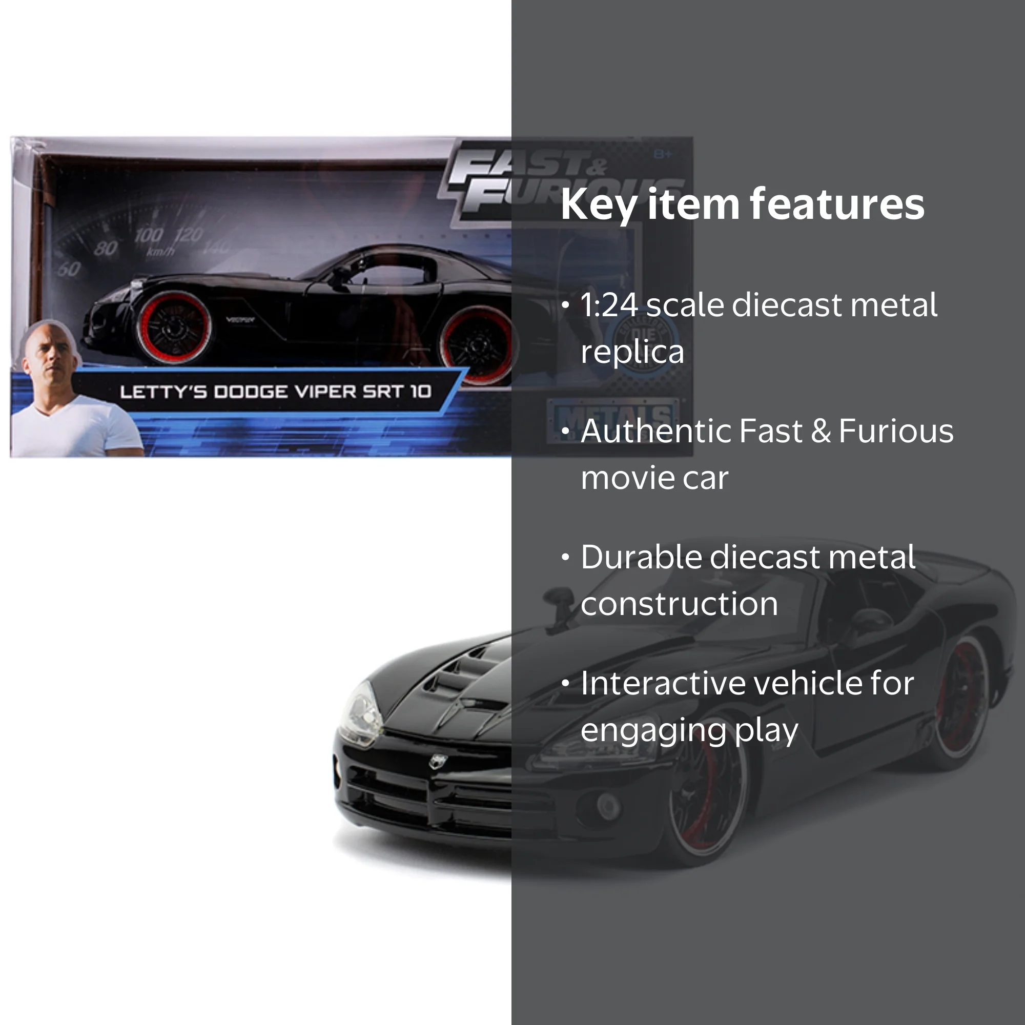 Jada Toys Fast & Furious Lettys Dodge Viper SRT 10, 1:24 Scale