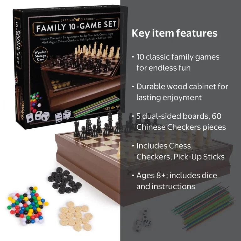 Cardinal, Family 10 Classic Games Set, 10 Game Boards, Ages 8+