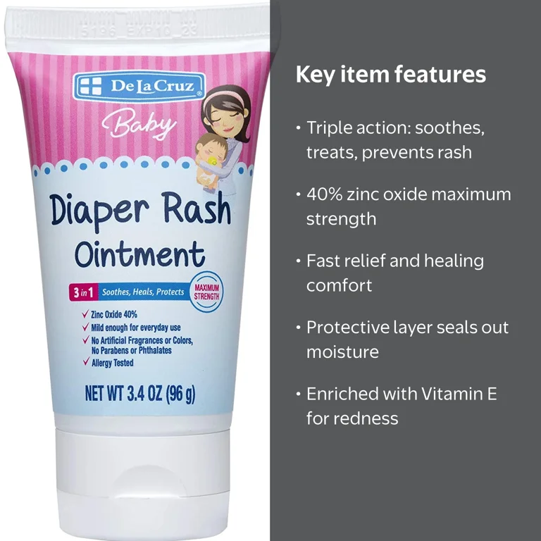 De La Cruz, Baby Diaper Rash Cream, 40% Zinc Oxide & Vitamin E