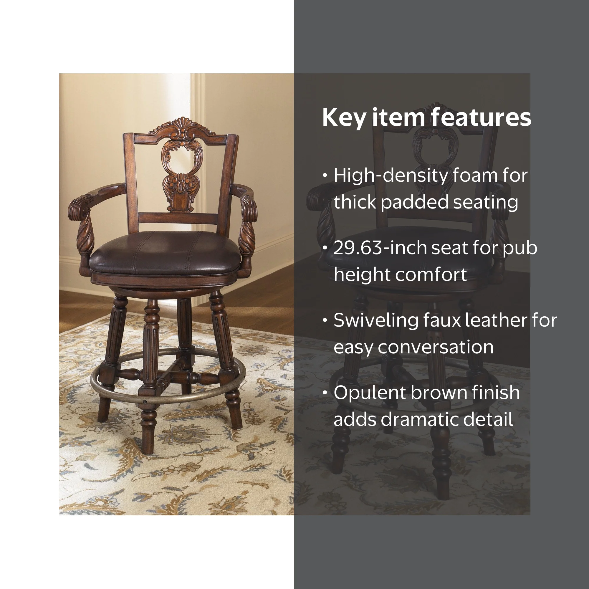 North Shore Tall Upholstered Swivel Barstool - Walmart.com