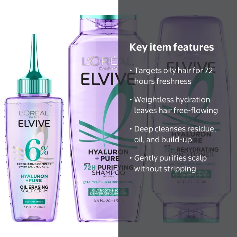 T HyaluronBoostAmpoule 本体+アンプルset L'Oreal Paris Elvive Hyaluron Pure Shampoo, Conditioner, and Serum