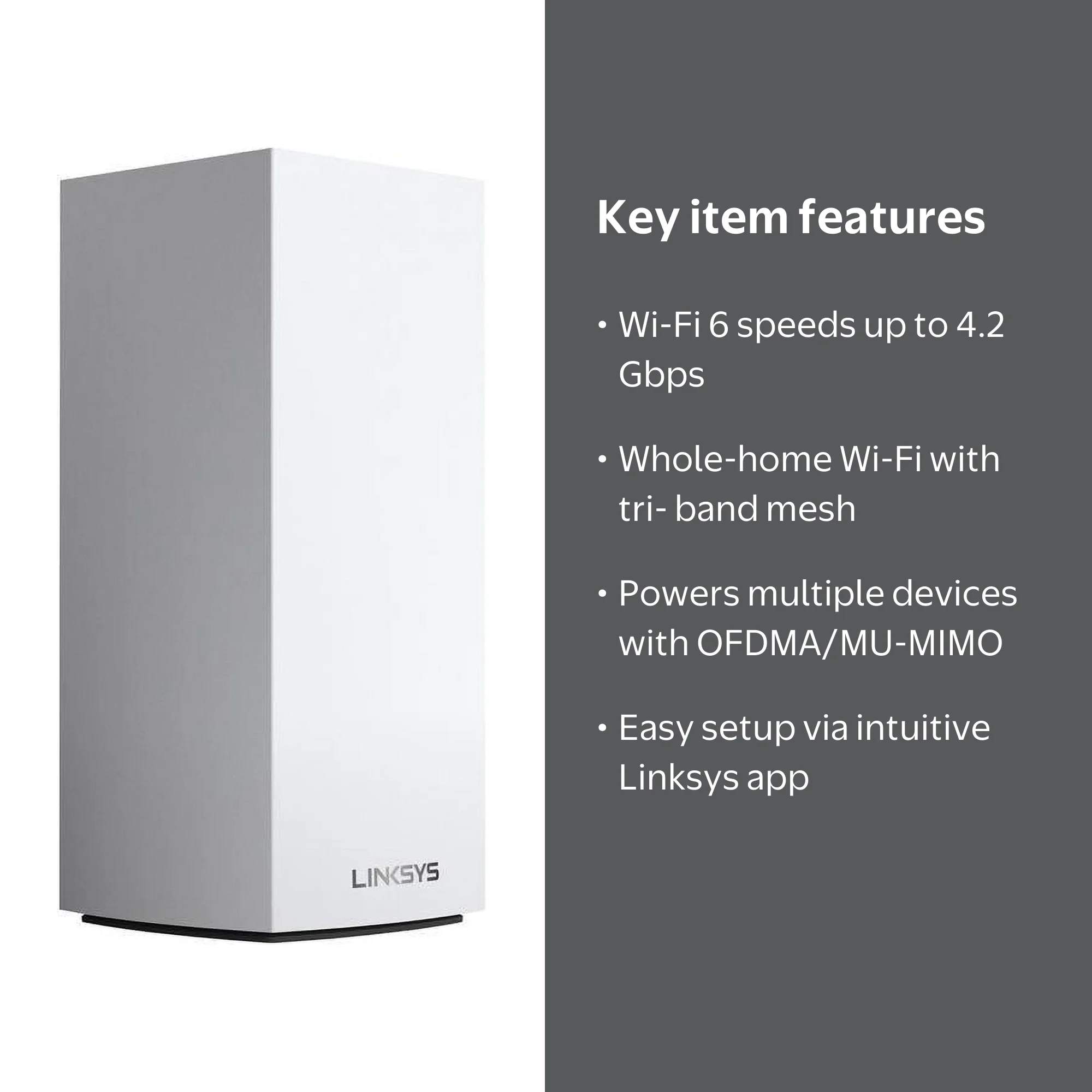 Linksys, VELOP MX4200 Router, Wi-Fi 6, Tri-Band Mesh System