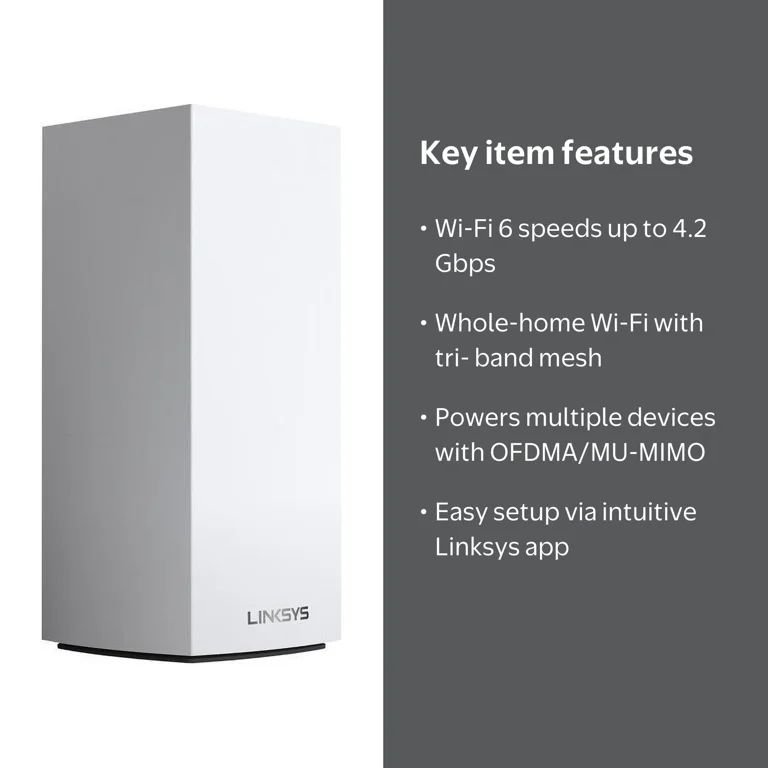 Linksys, VELOP MX4200 Router, Wi-Fi 6, Tri-Band Mesh System