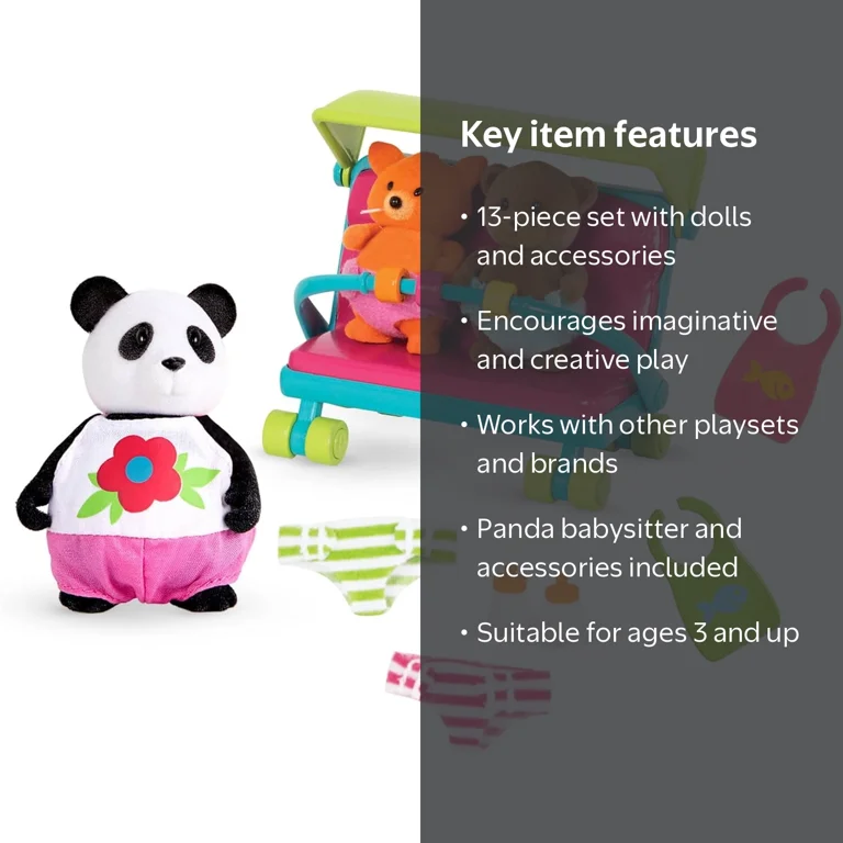 Li'l Woodzeez, Critter Family Toy, Baby Sitter Playset, 13 Pieces