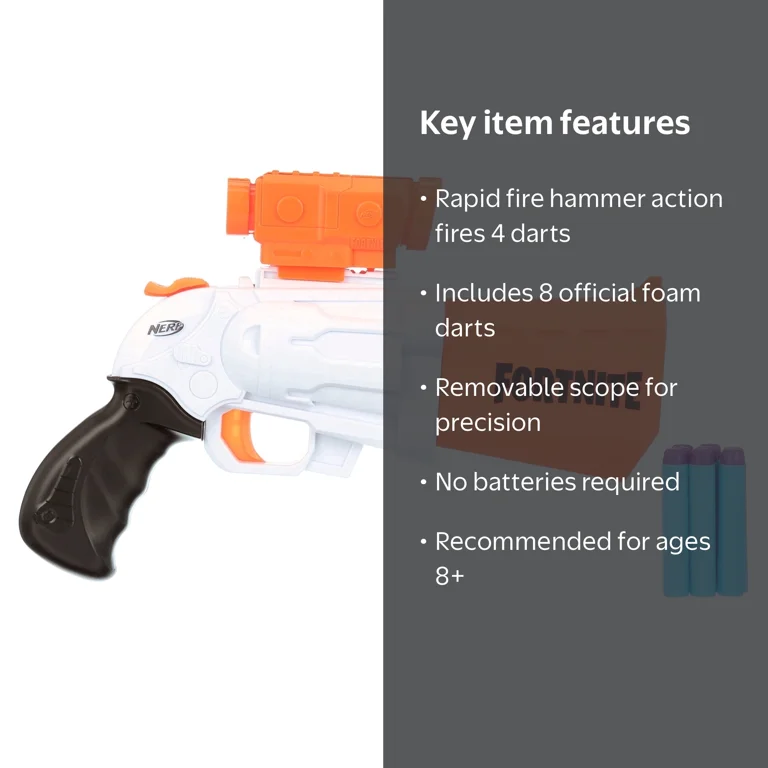 Nerf Fortnite SR Blaster with 8 Darts & Scope for Outdoors