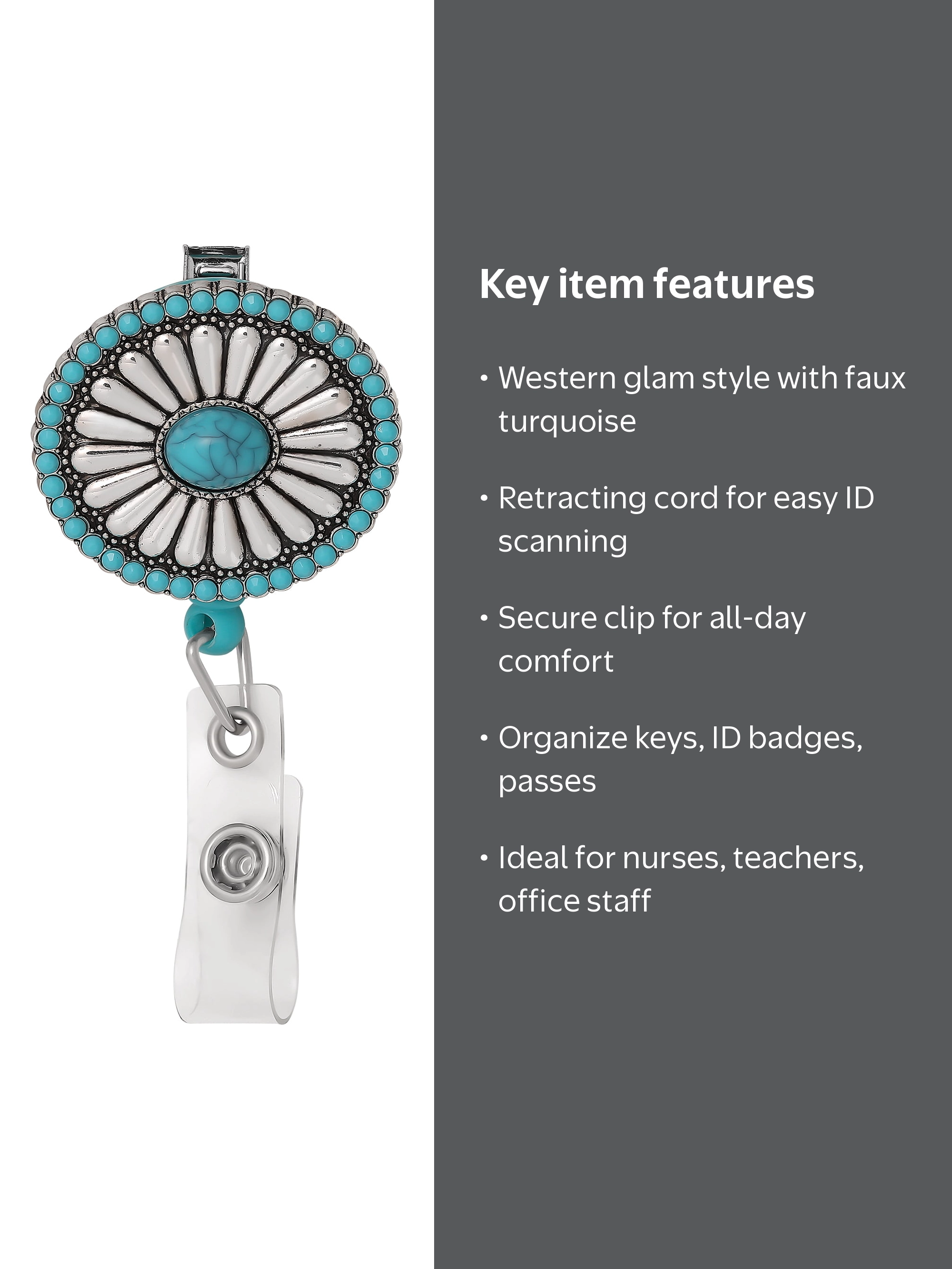 Jessica Simpson Western Faux Turquoise Badge Reel, Retractable ID
