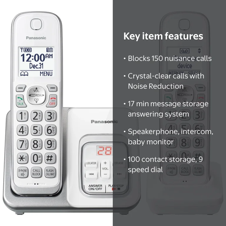 Panasonic Cordless Phone with 2 Handsets, Call Block & Answering