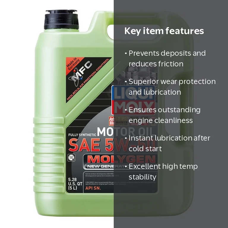 LIQUI MOLY, MOTOR OIL, MOLYGEN Full Synthetic 5W-50, 5L - Walmart.com
