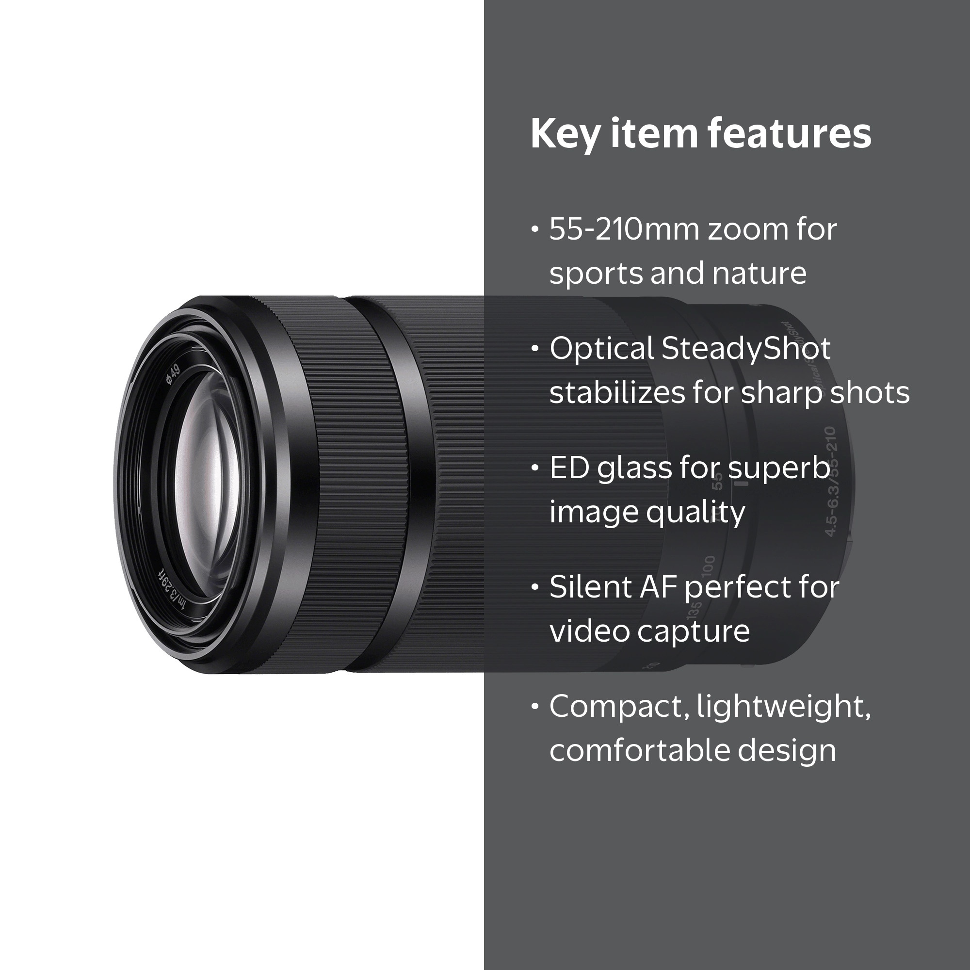 Sony, E-mount Zoom Lens, SEL55210/B 55-210mm F4.5-6.3 OSS Compact