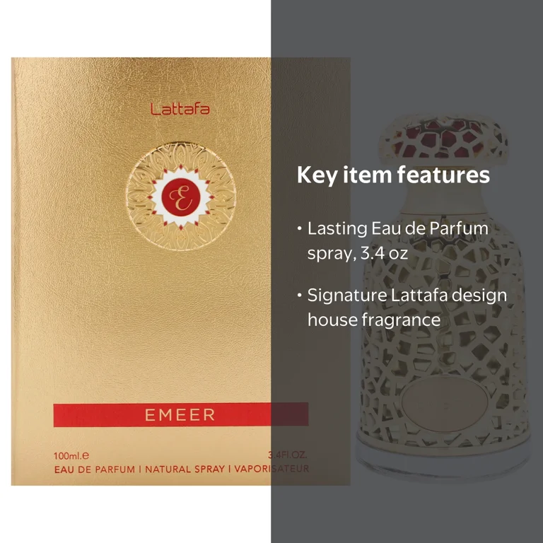 Lattafa, Emeer, 3.4 oz EDP Spray, Sweet fragrance with Cedarwood