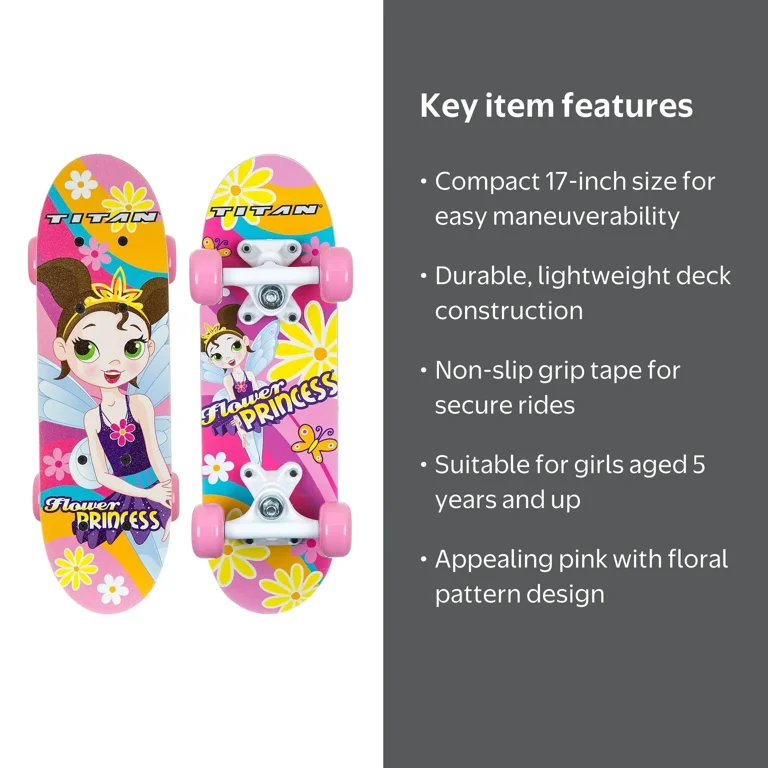 P-PRITY 子ども用スキー板 80cm ストック付き 花柄 花模様 キュート Titan Flower Princess Complete Skateboard for Girls 5 year and
