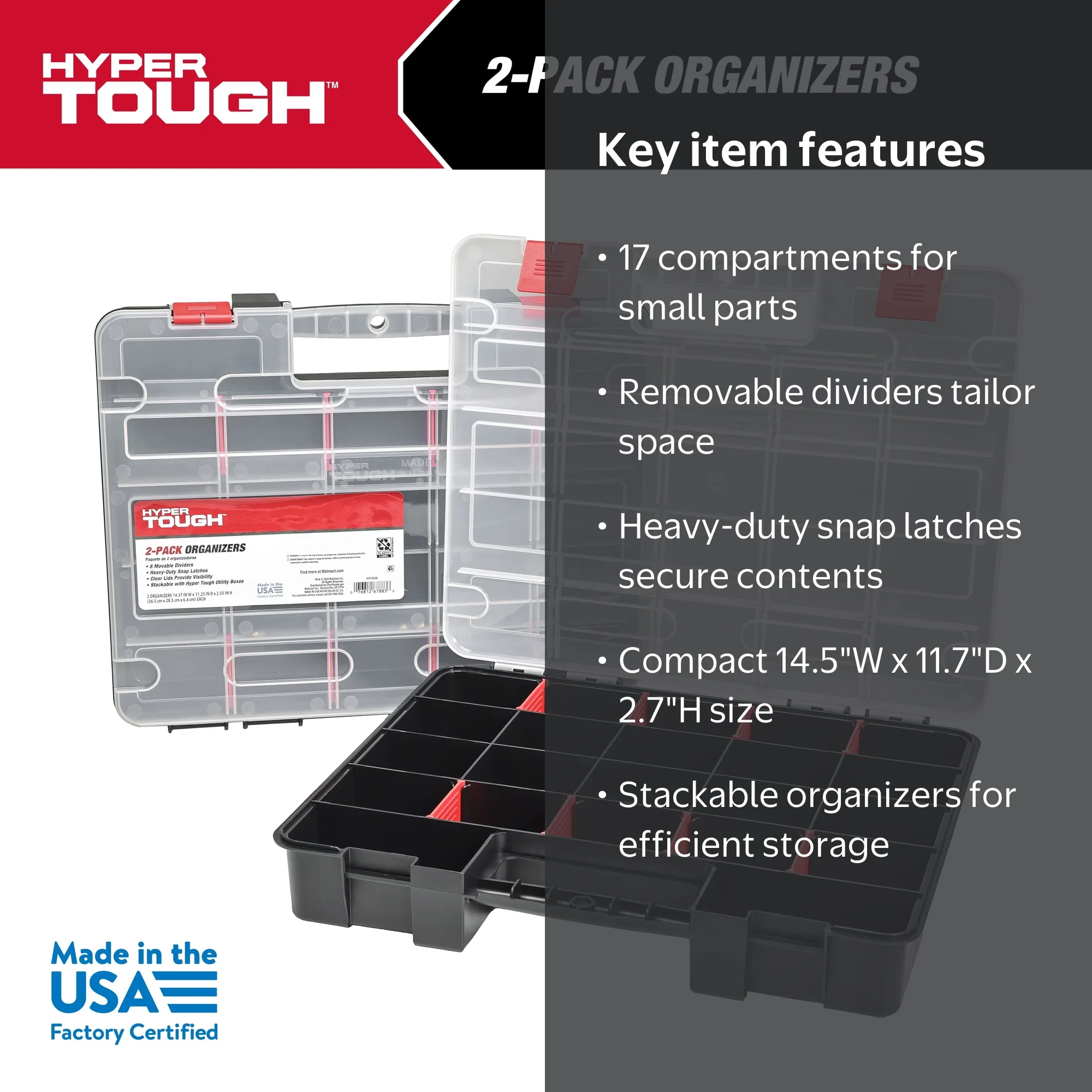 Hyper Tough Stackable Plastic Organizer with 17 Compartments, 8