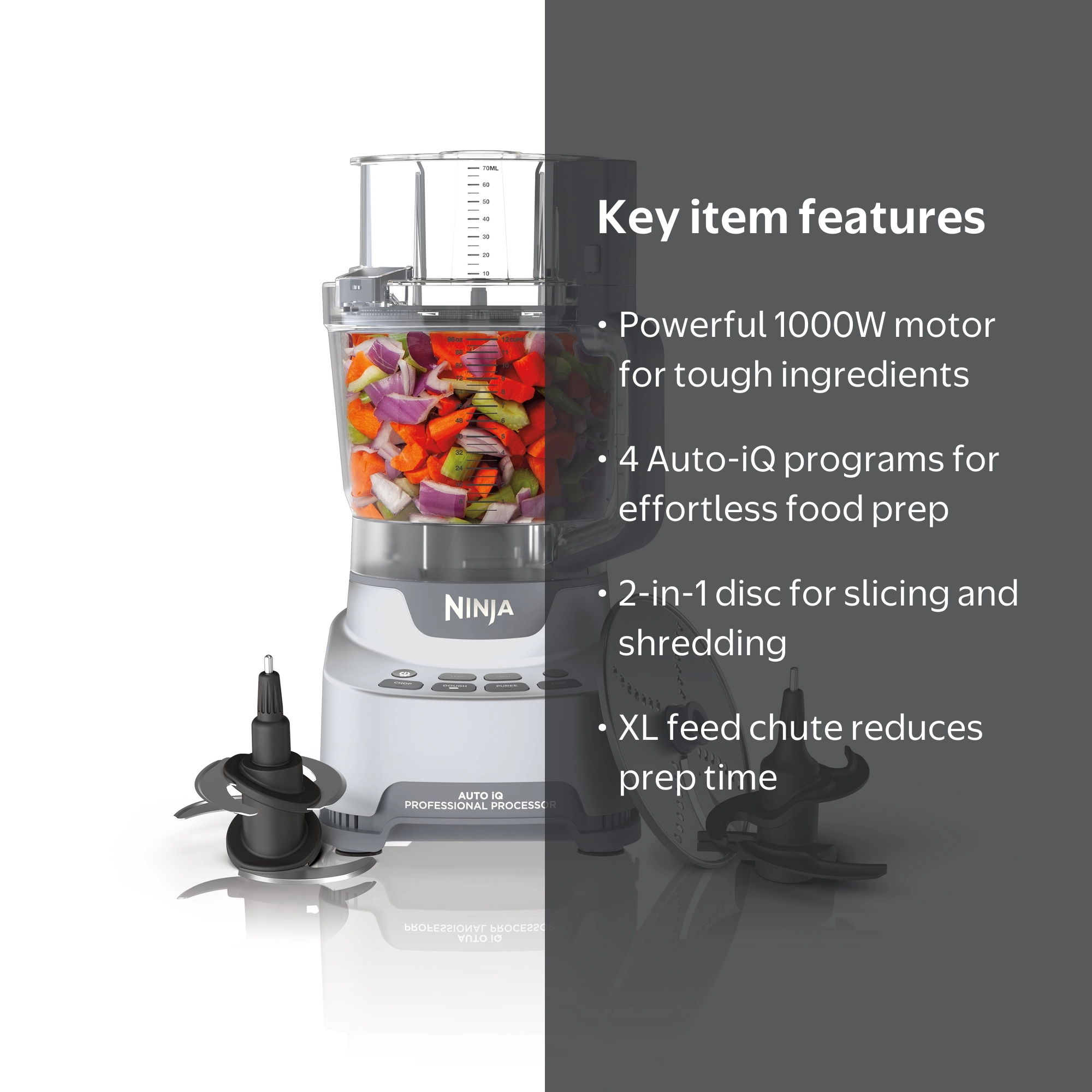 Ninja® XL Food Processor NF700 - 1000W, Auto-iQ, Reversible Disc