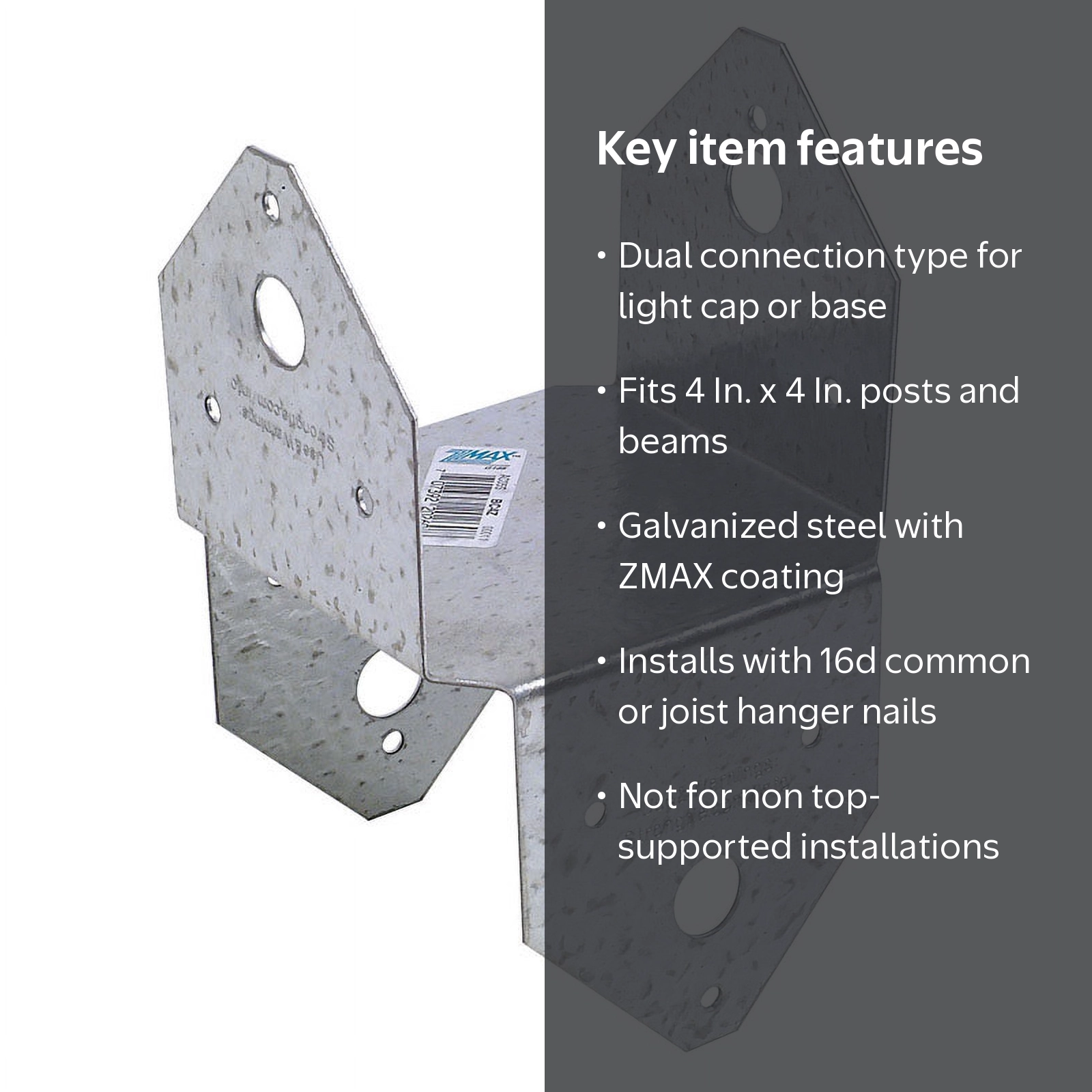 Simpson Strong-Tie, Post Cap ZMAX, 4x 4 In. Steel, Silver
