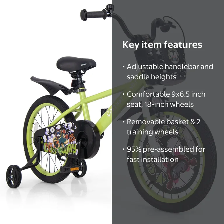 Costway Kid's Bike 18 inch for 4-8 with Adjustable Handlebar and