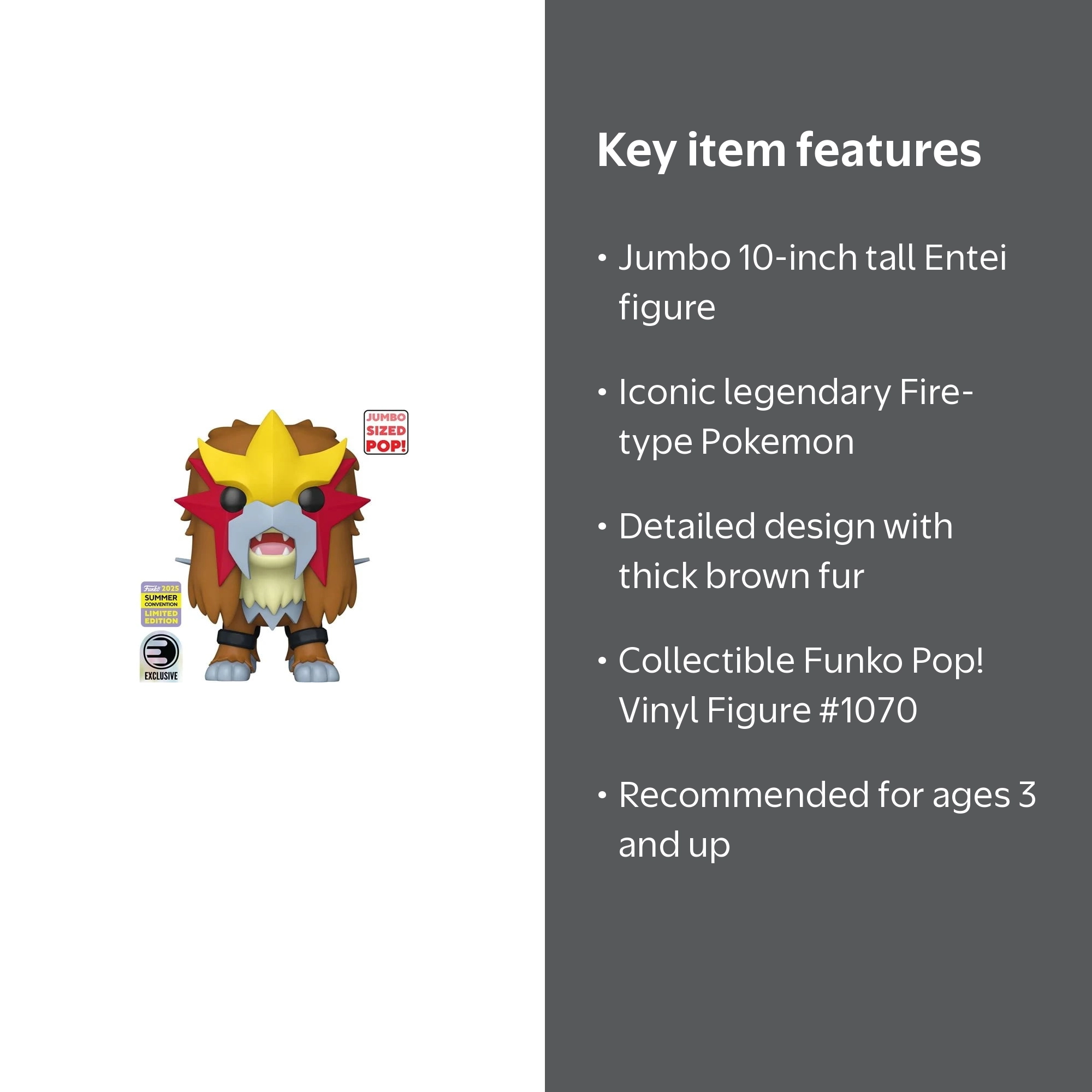 Pokemon Entei Jumbo 10-Inch Funko Pop! Vinyl Figure #1070 - 2025