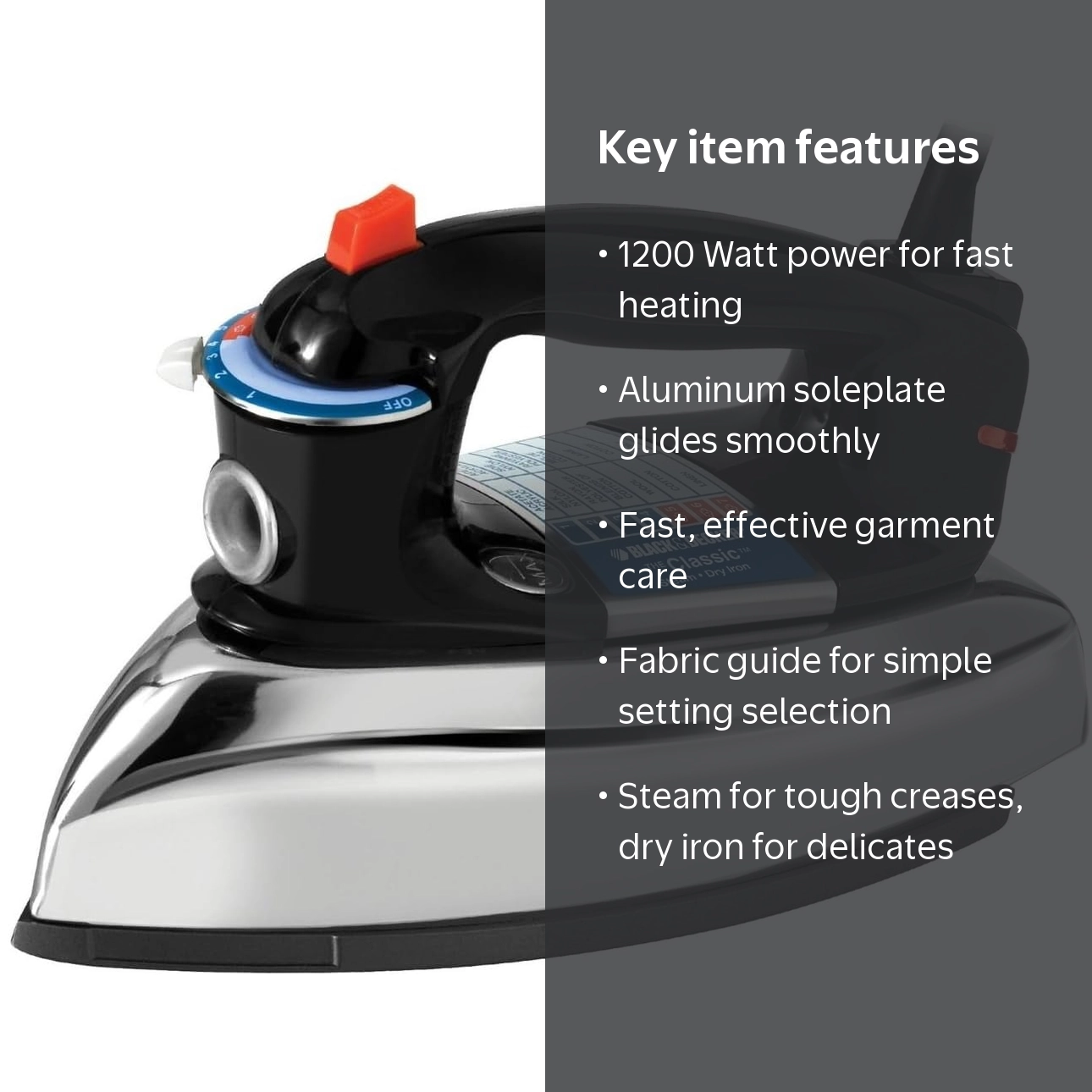 BLACK+DECKER, Classic Iron, F67E, Aluminum Soleplate - Walmart.com