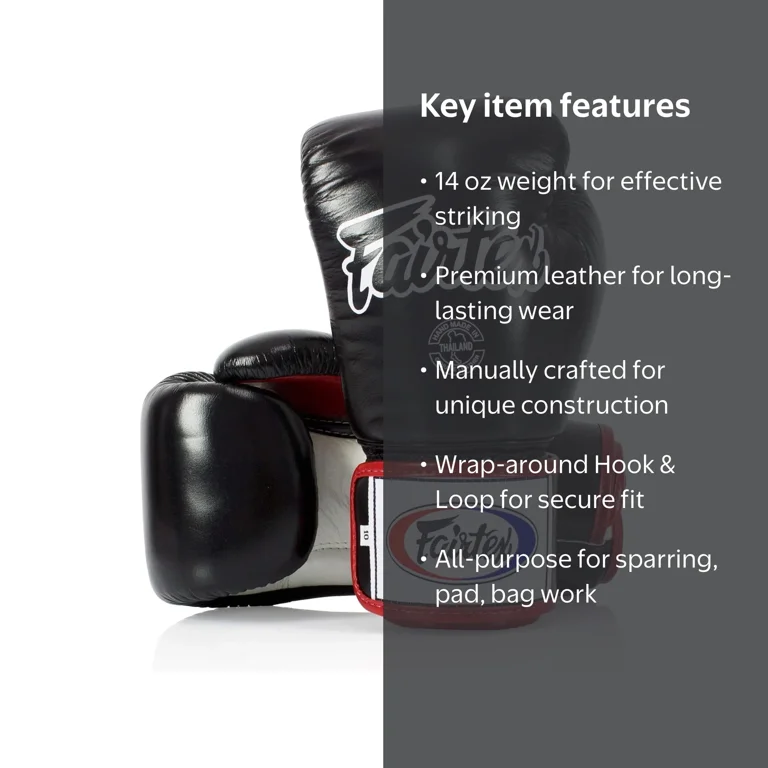 Fairtex Muay Thai-Style Sparring Gloves 14 oz Black / White