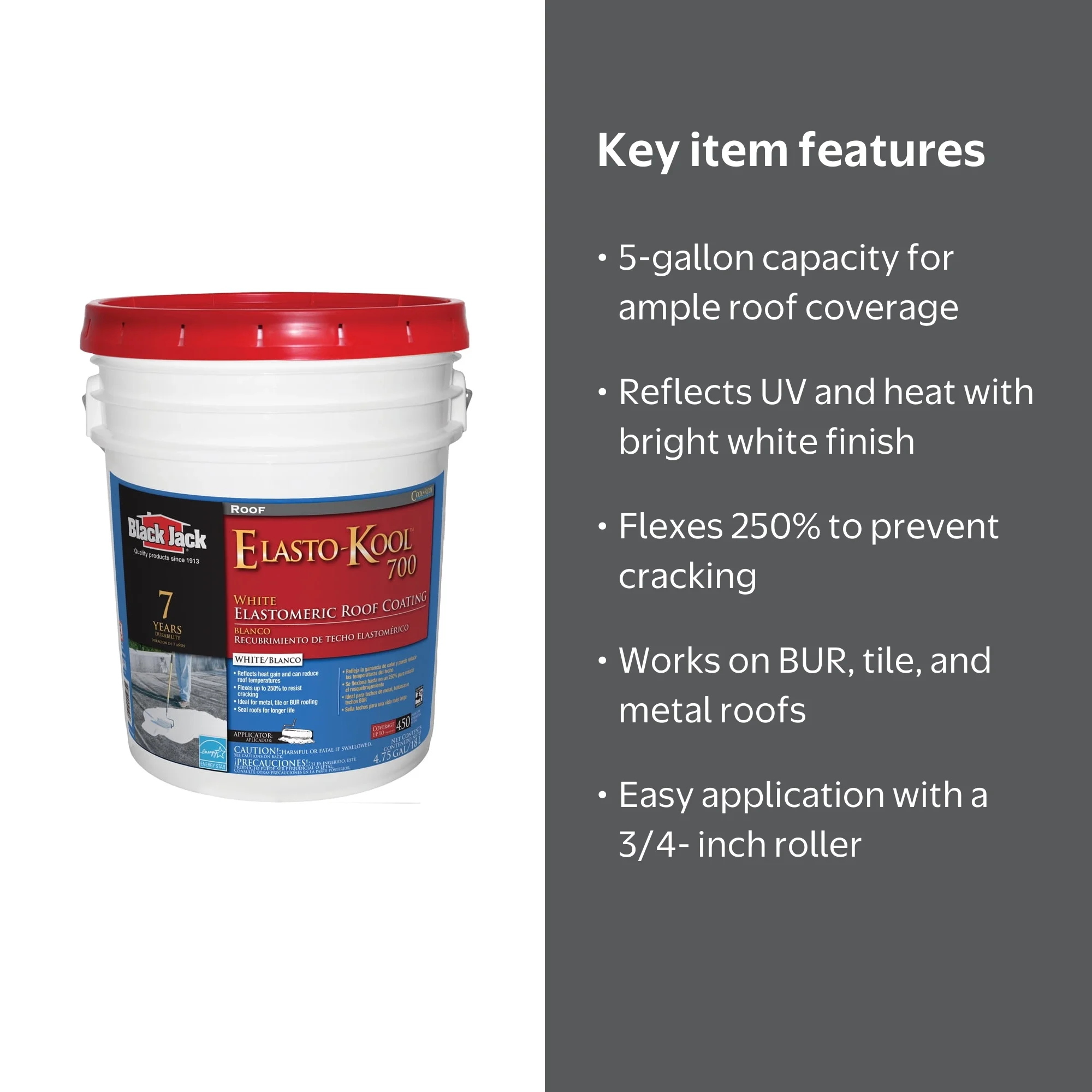 jax　1104545天板金網コーキング Black Jack Elasto-Kool 700, 5 Gallon, Elastomeric Roof Coating