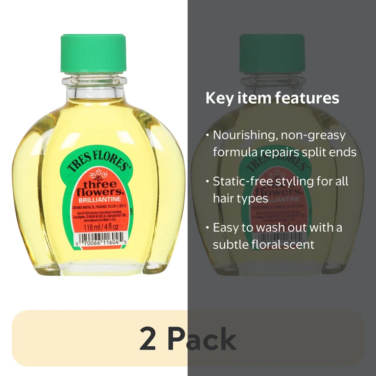 2 pack) Three Flowers Brilliantine, Men Styling Liquid Oil for All