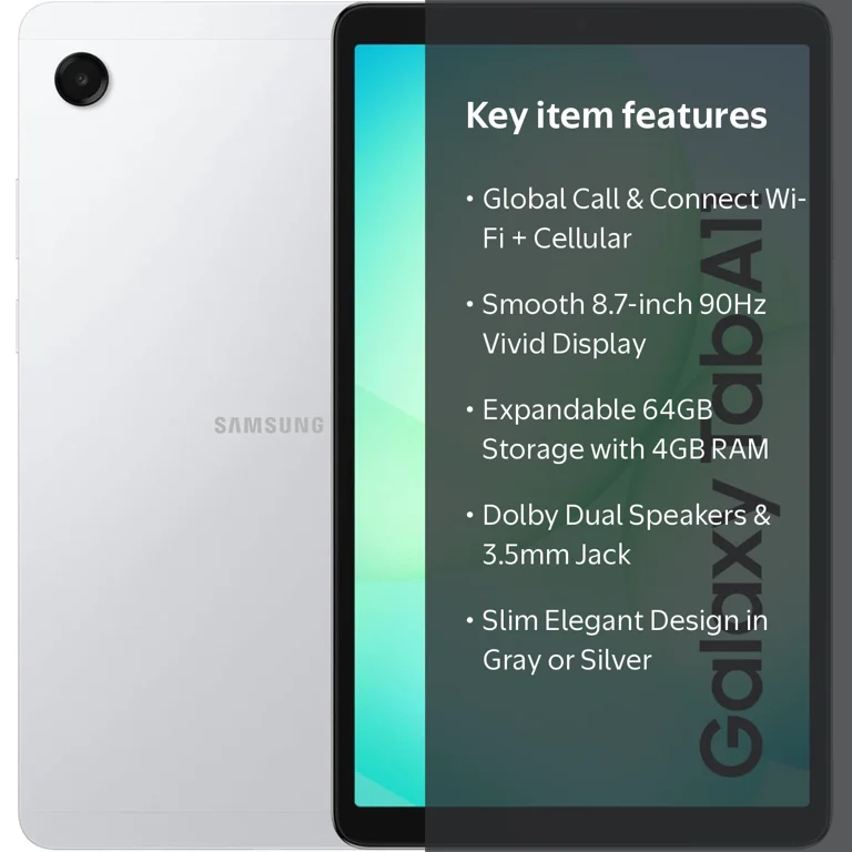 Samsung Galaxy Tab A11 (Wi-Fi + Cellular – Makes Call) 64GB + 4GB