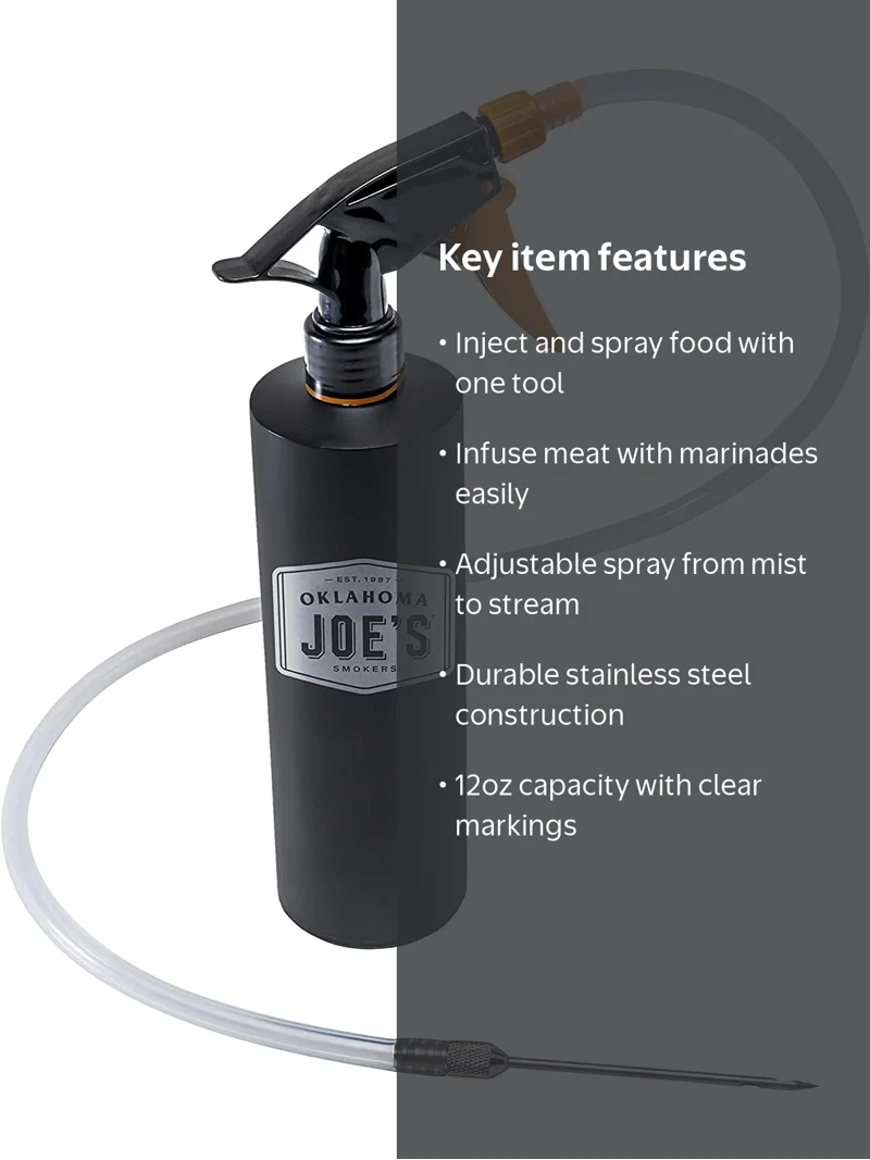 Oklahoma Joe's, 2-in-1 Spray Bottle Injector, 12 oz, Stainless