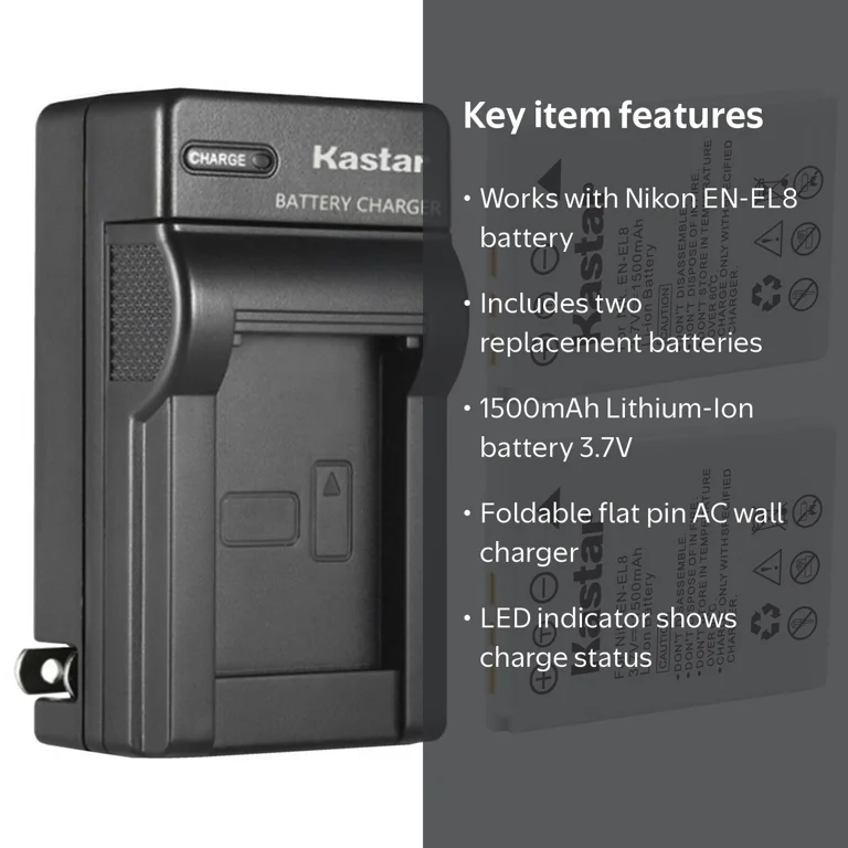 Kastar 2-Pack Battery and AC Wall Charger for Nikon Coolpix S7c