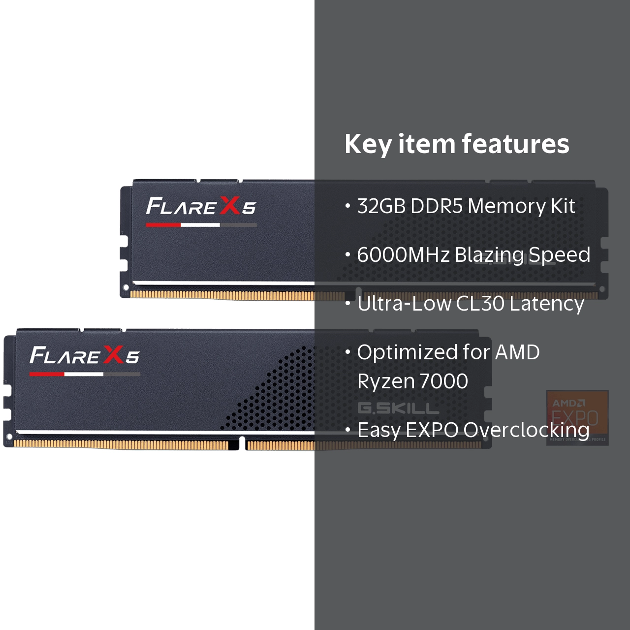 G.SKILL Flare X5 32GB DDR5 RAM, F5-6000J3038F16GX2-FX5, 2 x 16GB