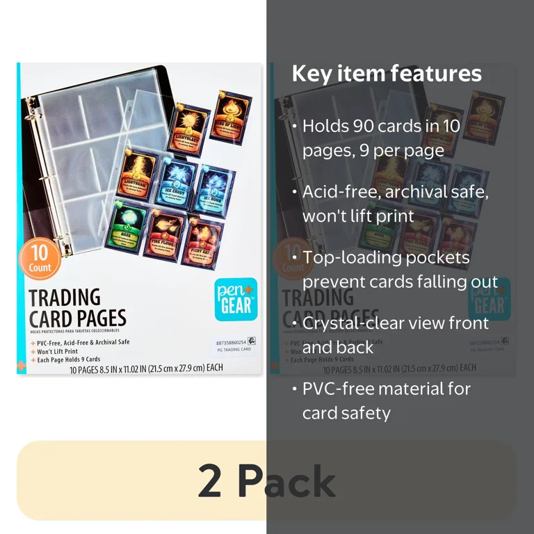 2 pack) Pen + Gear 9-Pocket Protective Trading Card Pages, 8.5 in