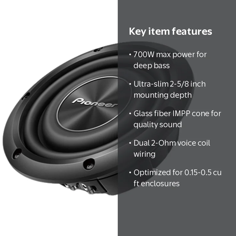 Pioneer TS-A2000LD2 8-inch Subwoofer, 700W Max Power, Shallow