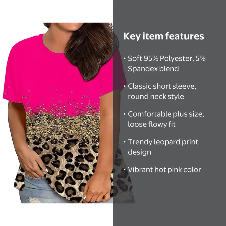 ZZwxWA Fashion Leopard Print Womens Tops Plus Size Short Sleeve