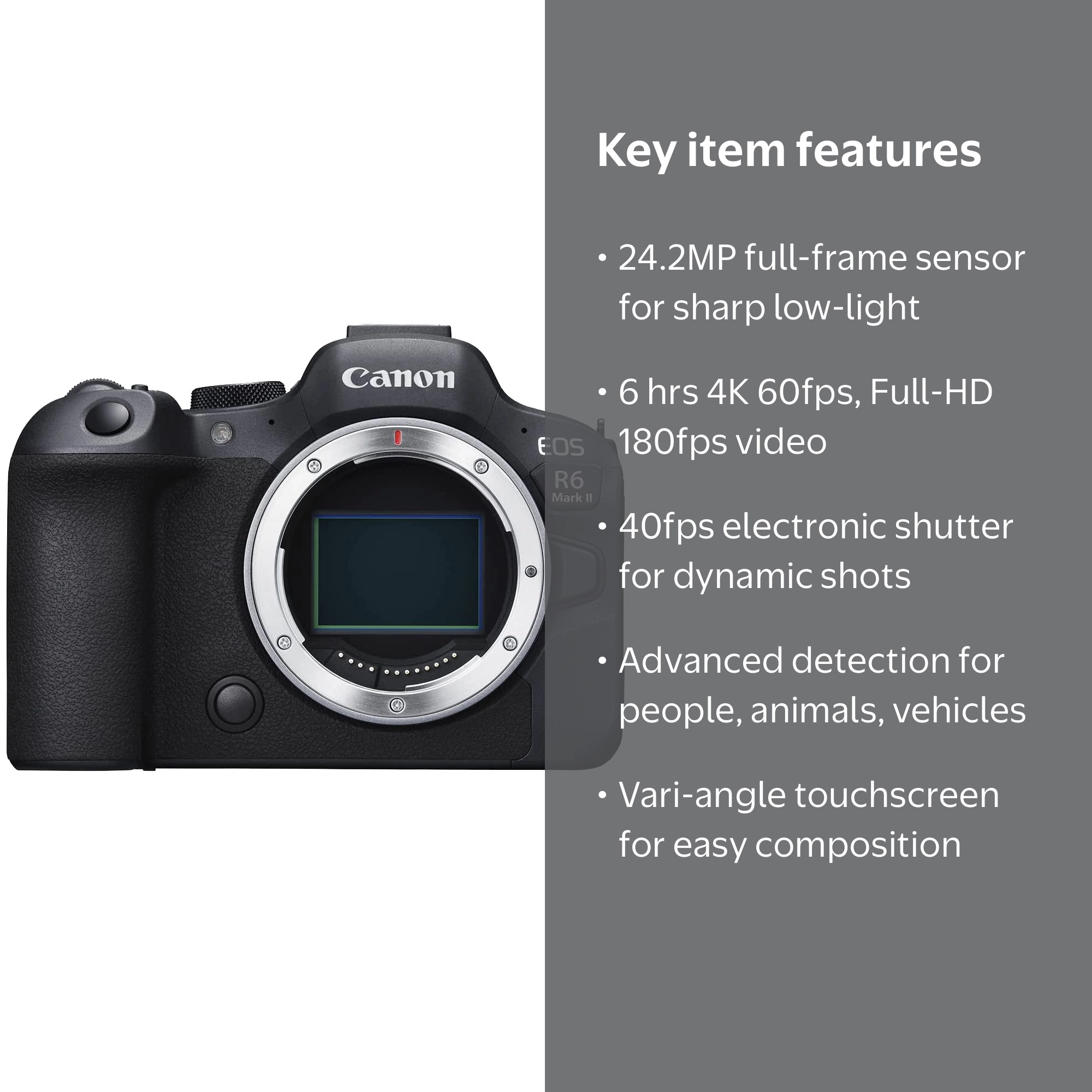 Canon EOS R6 Mark II Mirrorless Digital Camera Body 24.2 MP Full