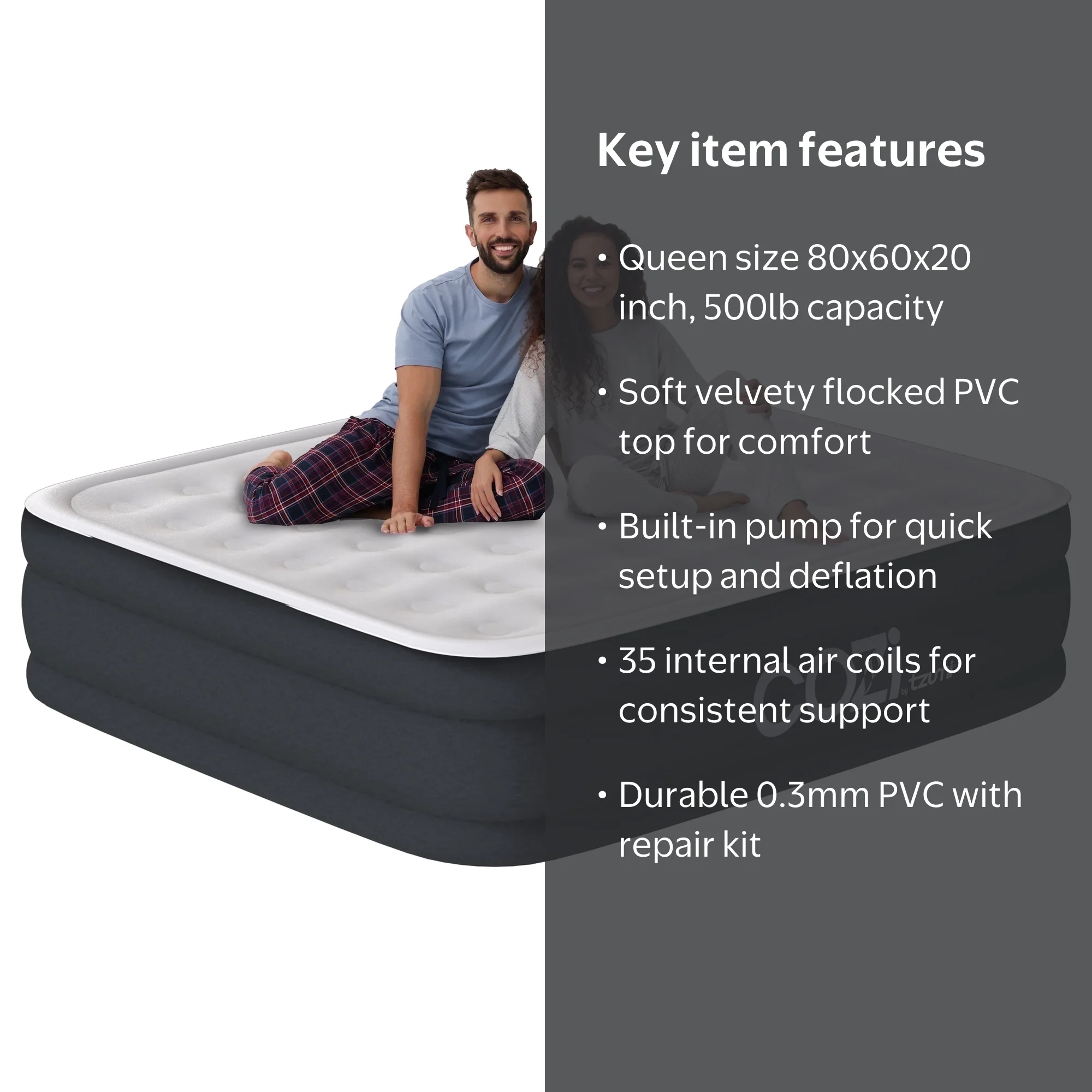 Cozi by Tzumi 20” Portable Queen Size Air Mattress with Built-In