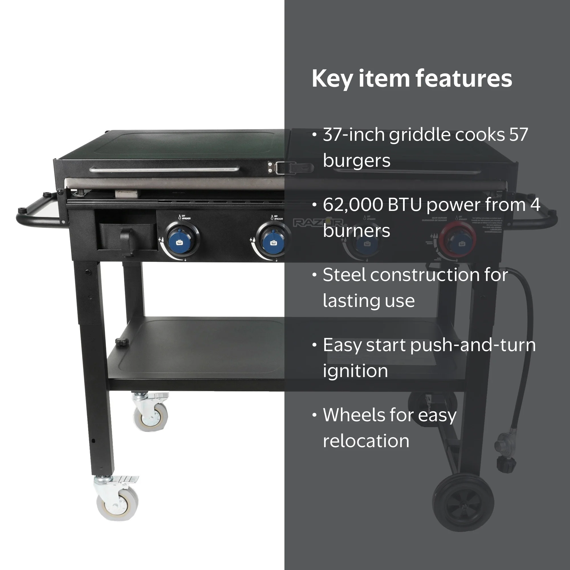 37in Razor BBQ Outdoor Grill with 4 Burner LP Propane Gas, Side