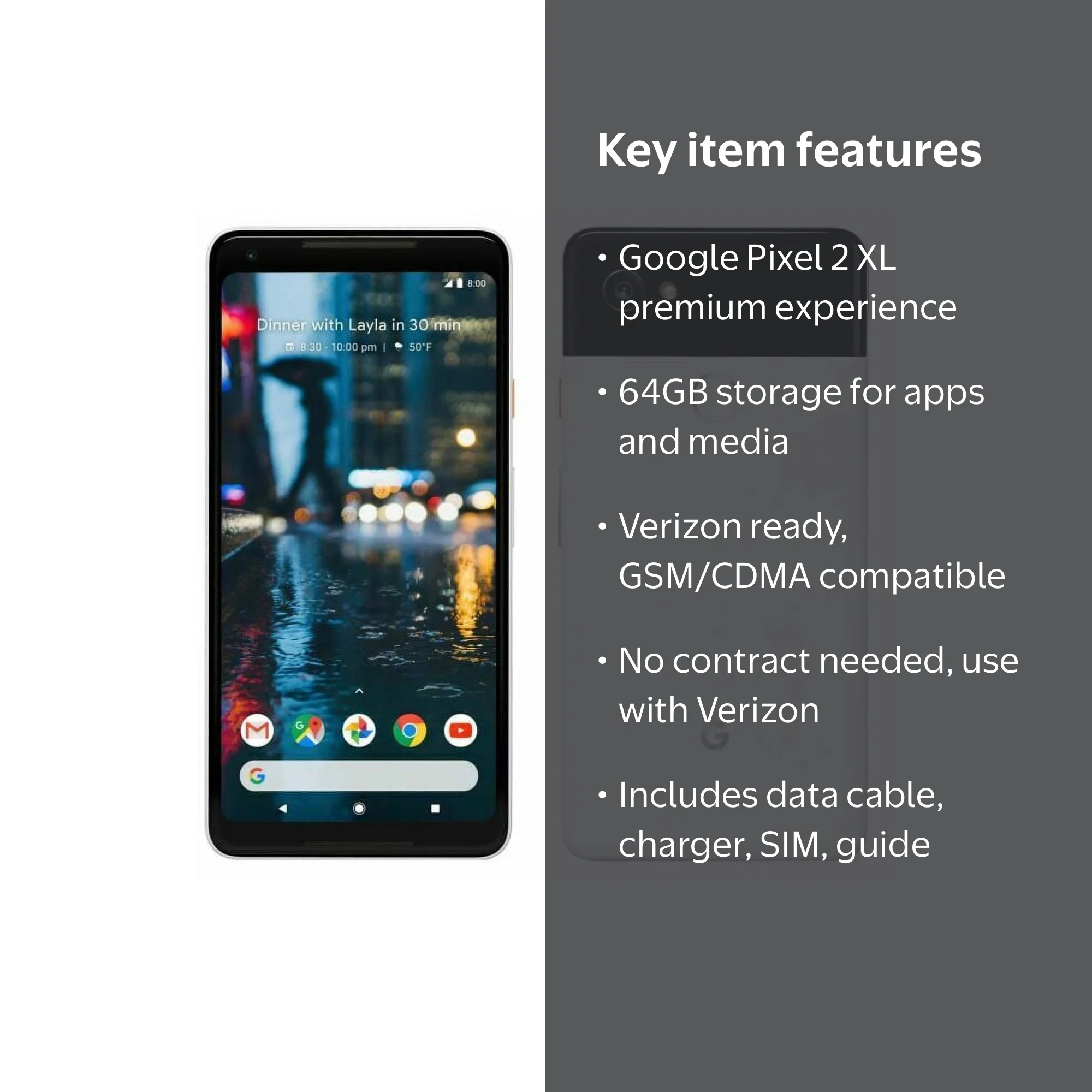 Google Pixel 2 XL Cell Phones - Verizon, White & Black, 128GB