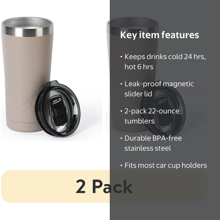 2 pack) Ozark Trail 22 oz Stainless Steel Vacuum Insulated Tumbler