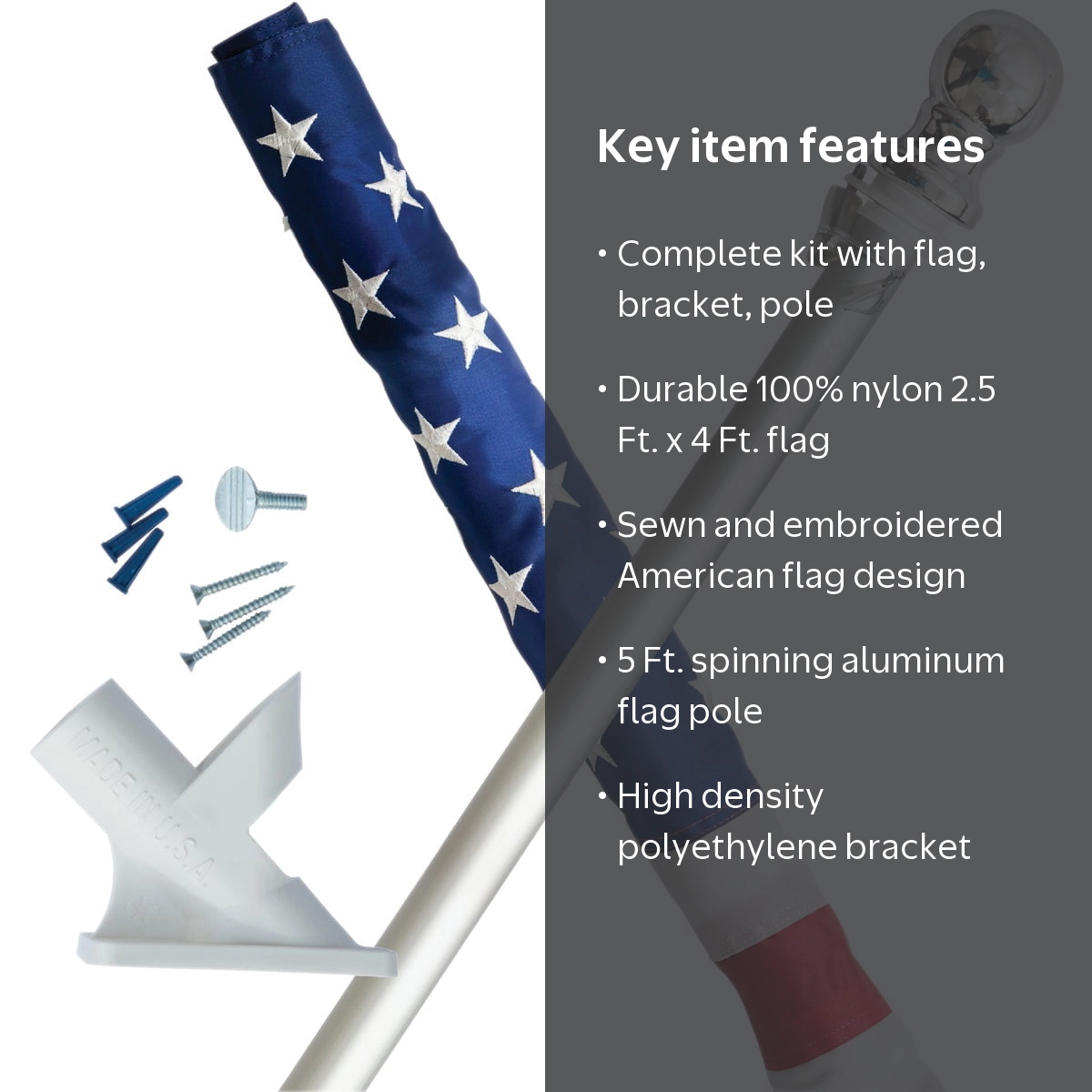 ACE, US Flag Kit, 2-1/2' X 4' Nylon Spinning Pole for Residential