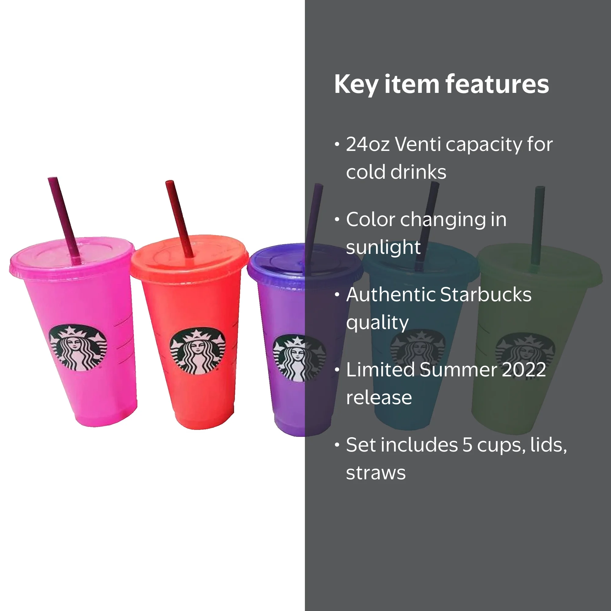 Starbucks, Summer 2022 Color Change Venti Cold Cups, 24oz, Pack of 5 -  Walmart.com