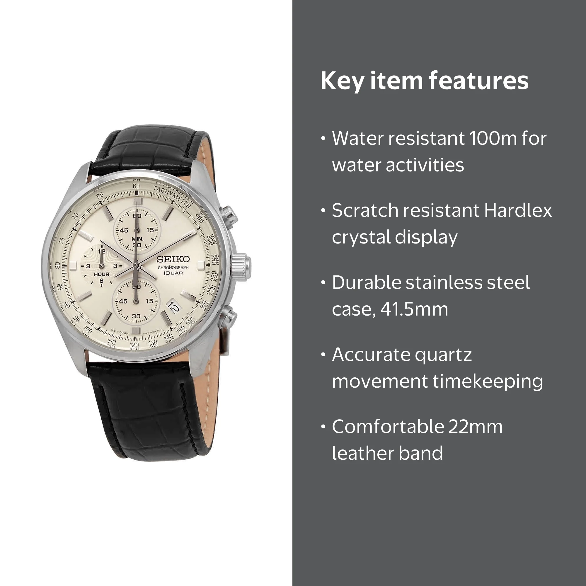 Seiko Chronograph Quartz Men's Watch, Champagne Dial, Black