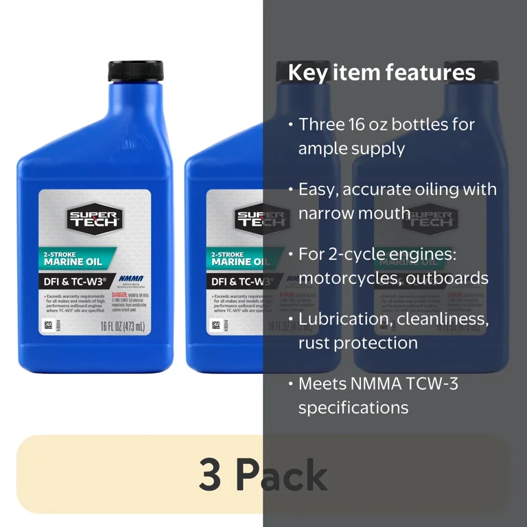 3 pack) Super Tech TC-W3 Outboard 2 Cycle Engine Oil, 16 fl oz