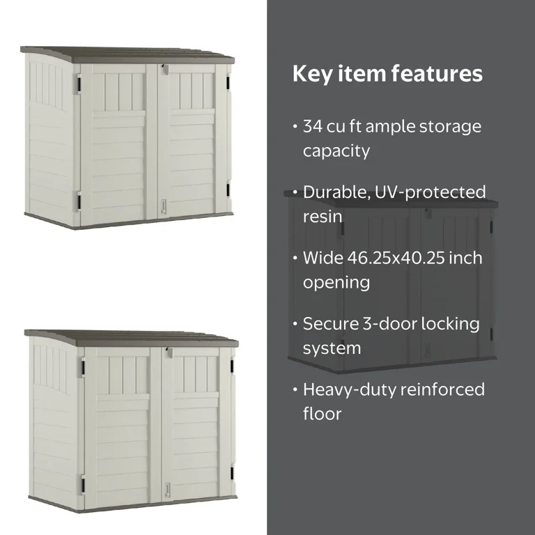 Suncast 3 Door Locking System Horizontal Storage Shed Stow Away
