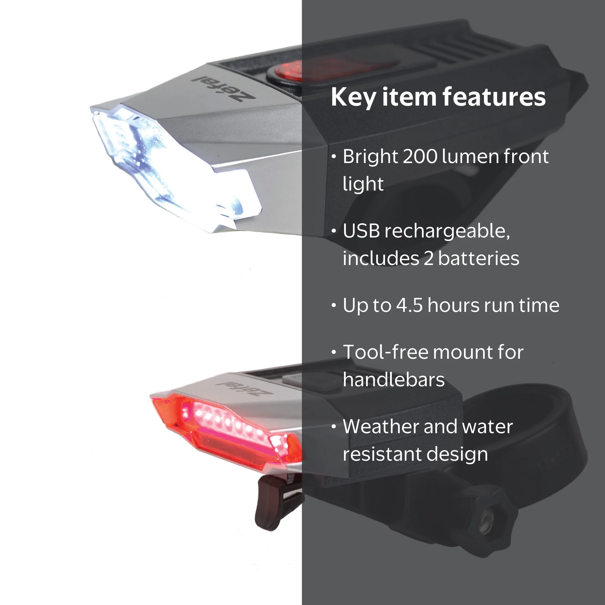 Zefal Manta Pro Bike Accessory: Front & Rear Light Set, 200 Lumens