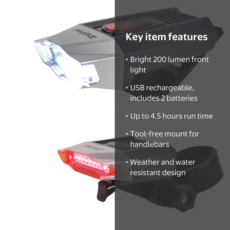 フェネル　fr セット　ライドライン Zefal Manta Pro Bike Accessory: Front & Rear Light Set, 200 Lumens