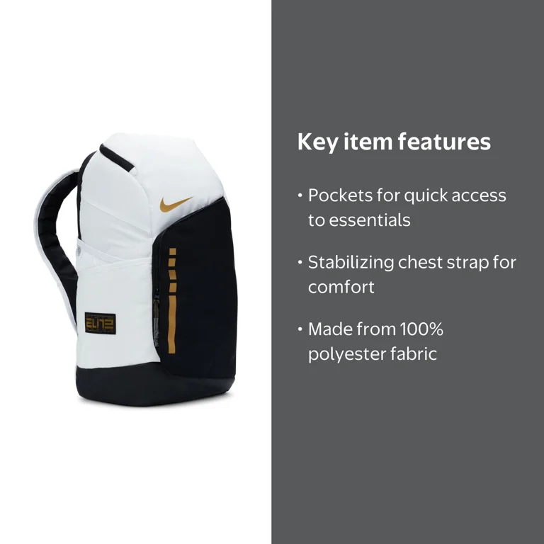 Nike Hoops Elite Basketball Backpack, White Gold, 32L, Air Cushion