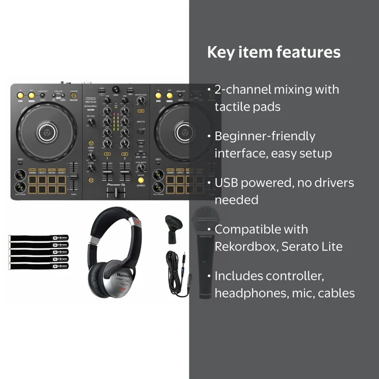 Pioneer DJ DDJ-FLX4 2-Channel Controller Set for Beginners with